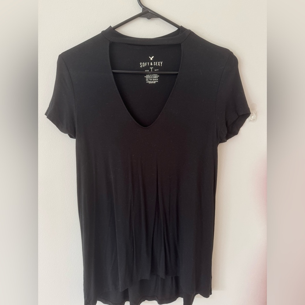 American Eagle Outfitters Black Soft & Sexy V-Neck Tee